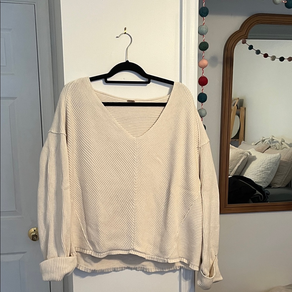 Free People Cream V-Neck Sweater